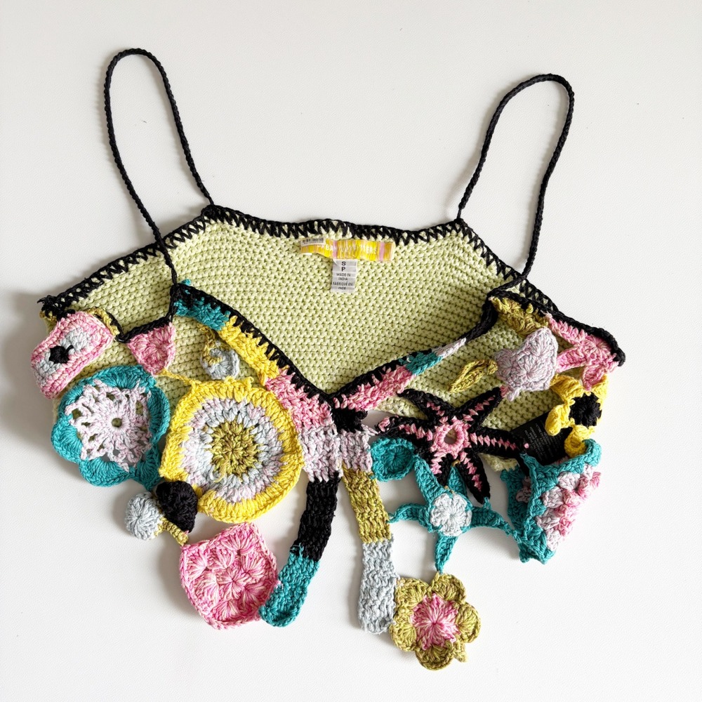 Urban Outfitters Womens Floral Crochet Boho Hippie Festival Cami Crop Top Size S